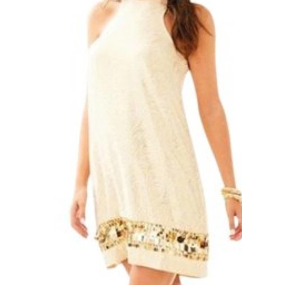 NWT Lilly Pulitzer Sz XS DIEDRA Gold Metallic TIDAL WAVE Jacquard Dress